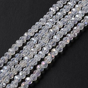 Crystal Glass Rondelle Beads Strands, Faceted, AB Color, Clear AB, 3.5x2.5~3mm, Hole: 1mm, about 113~115pcs/strand, 32~33cm