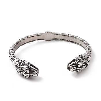 304 Stainless Steel Dragon Open Cuff Bangle for Men Women, Antique Silver, Inner Diameter: 3-1/8 inch(7.8cm)