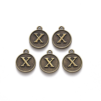 Alloy Pendant Cabochon Settings, For Enamel, Cadmium Free & Lead Free, Flat Round with Letter, Antique Bronze, Letter.X, 14x12x2mm, Hole: 1.5mm