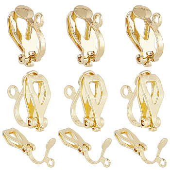 40Pcs 304 Stainless Steel Clip-on Earring Findings, with Loops, Real 18K Gold Plated, 12x6x9mm, Hole: 1.2mm