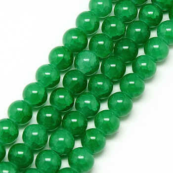 Baking Painted Crackle Glass Bead Strands, Round, Sea Green, 8mm, Hole: 1.3~1.6mm, about 100pcs/strand, 31.4 inch