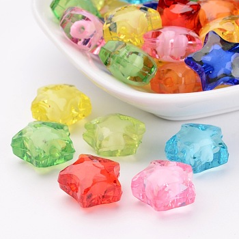 Transparent Acrylic Beads, Bead in Bead, Star, Mixed Color, 16x15x10mm, Hole: 2mm, about 520pcs/500g