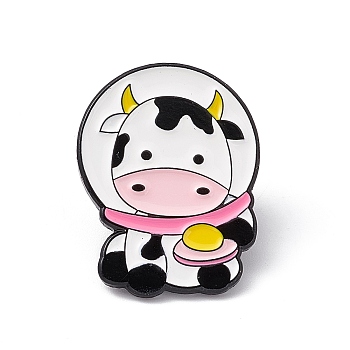 Space Theme Cute Animal Aolly Brooch for Backpack Clothes, Cow Pattern, 30.5x23x1.8mm, Pin: 1.2mm
