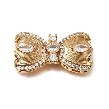 Brass Micro Pave Clear Cubic Zirconia Box Clasps, Bowknot, Nickel Free, Real 18K Gold Plated, 12.5x23.5x6mm, Hole: 2x1mm