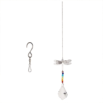 Crystal Ceiling Fan Pull Chains Chakra Hanging Pendants Prism, with Cable Chains, Stainless Steel Swivel Hooks Clips and Velvet Bags, Dragonfly, Colorful, 322mm