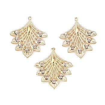 Iron Crystal Rhinestone Pendants, Leaf, Light Gold, 50.5x43x5mm, Hole: 2mm