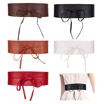 5Pcs 5 Colors PU Imitation Leather Chain Belts, Tie a Knot Waist Belt, No Buckle Cinch Belt, Mixed Color, 101-5/8 inch(258cm), 1pc/color