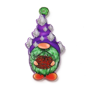 Halloween Printed Acrylic Pendants, Gnome Charms, Dark Violet, 23.5x22x2mm, Hole: 1.8mm