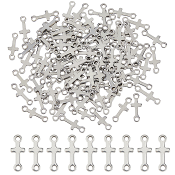 100Pcs 304 Stainless Steel Links/Connectors, Sideways Cross, Stainless Steel Color, 18x7x1.5mm, Hole: 2mm
