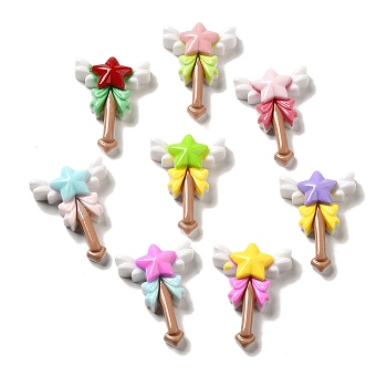 Opaque Resin Decoden Cabochons, Star Magic Wand, Mixed Color, 35x25.5x7mm