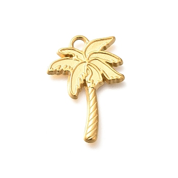 Ion Plating(IP) 304 Stainless Steel Pendants, Coconut Tree Charm, Real 18K Gold Plated, 24.5x17x1.8mm, Hole: 2.8mm