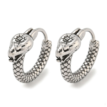 316 Surgical Stainless Steel Hoop Earrings, Antique Silver, Snake, 14.5x5.5mm