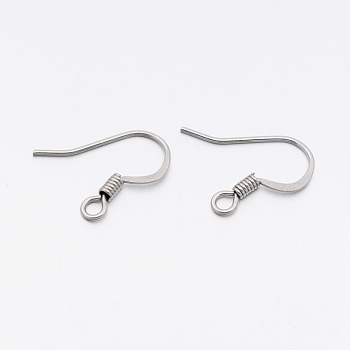 304 Stainless Steel French Earring Hooks, with Horizontal Loop, Flat Earring Hooks, Stainless Steel Color, 14~17x15x2mm, Hole: 2mm, 20 Gauge, Pin: 0.8mm