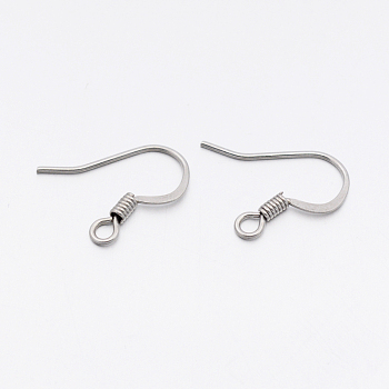 Tarnish Resistant 304 Stainless Steel French Earring Hooks, with Horizontal Loop, Flat Earring Hooks, Stainless Steel Color, 14~17x15x2mm, Hole: 2mm, 20 Gauge, Pin: 0.8mm