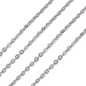 304 Stainless Steel Cable Chains, Soldered, Oval, Stainless Steel Color, 2x1.5x0.5mm