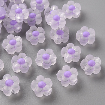 Transparent Acrylic Beads, Frosted, Bead in Bead, Flower, Lilac, 12x12.5x6mm, Hole: 2.5mm