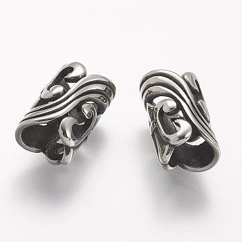 304 Stainless Steel Hollow Beads, Tube, Large Hole Beads, Antique Silver, 20x12mm, Hole: 8mm