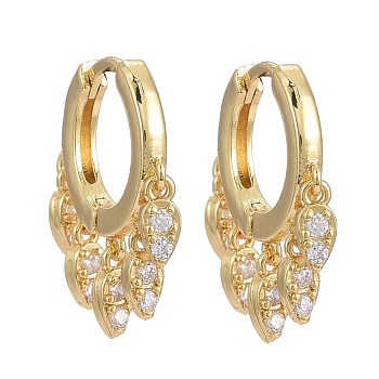 Brass Micro Pave Clear Cubic Zirconia Huggie Hoop Earrings, Long-Lasting Plated, Teardrop, Real 18K Gold Plated, 19.5mm, Pin: 0.9mm