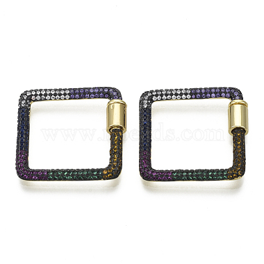 Real 16K Gold Plated Colorful Square Brass+Cubic Zirconia Locking Carabiner