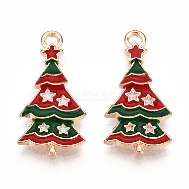 Light Gold FireBrick Christmas Tree Alloy+Enamel Pendants