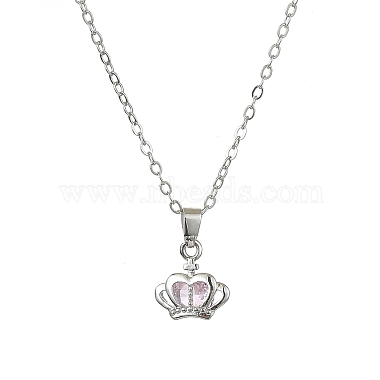 Light Rose Rhinestone Crown Pendant Necklace with Cable Chains(NJEW-FZ00019)-6