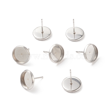 304 Stainless Steel Flat Round Stud Earring Settings(STAS-I017-02)-3