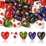 30Pcs 5 Colors Handmade Millefiori Glass Beads, Heart, Mixed Color, 20~21.5x20.5~21.5x11~13mm, Hole: 1.8~2.2mm, 6pcs/color(LAMP-CJ0002-42)
