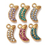 304 Stainless Steel Rhinestone Pendants, Moon Shape Charms, Ion Plating(IP), Real 18K Gold Plated, Mixed Color, 10x5.5x3mm, Hole: 1.2mm(STAS-L318-19G)
