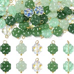 50Pcs 5 Style Glass Pendants, with Brass Findings, Clover, Golden, Mixed Color, 20mm, Hole: 2.4mm(PALLOY-YW00141)