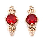 Brass Pave Faceted Glass Connector Charms, Cadmium Free & Nickel Free & Lead Free, Chinese Knot Links, Golden, Red, 15.5x6.5x3.5mm, Hole: 1mm(FIND-T070-03E)
