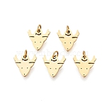 304 Stainless Steel Charms, Laser Cut, with Jump Ring, Christmas Reindeer/Stag, for Christmas, Real 14K Gold Plated, 8x8x1mm, Jump Ring: 3x0.4mm, 2.2mm inner diameter(STAS-S116-068G)