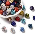 100Pcs Glass Rhinestone Clay Pave Round Beads, Pave Disco Ball Beads, Mixed Color, PP15(2.1~2.2mm), 6 Rows Rhinestone, 10mm, Hole: 1.8mm(RB-BT0001-01)