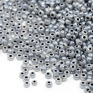 (Repacking Service Available) Glass Seed Beads, Ceylon, Round, Gray, 8/0, 3mm, Hole: 1mm, about 12g/bag(SEED-C020-3mm-156)