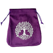 Velvet Tarot Cards Storage Drawstring Bags, Tarot Desk Storage Holder, Purple, Tree of Life Pattern, 16.5x15cm(ZODI-PW0002-03H-02)
