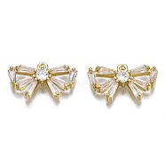 Brass Inlaid Clear Cubic Zirconia Charms, Bowknot, Golden, 10x16.5x3mm, Hole: 1.2mm(ZIRC-S069-011G)