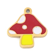 Ion Plating(IP) 304 Stainless Steel Charms, with Enamel, Real 14K Gold Plated, Mushroom Charm, FireBrick, 10.5x10x0.8mm, Hole: 0.8mm(STAS-N103-191)