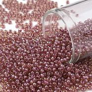 TOHO Round Seed Beads, Japanese Seed Beads, (960) Inside Color Amber/Mauve Lined, 11/0, 2.2mm, Hole: 0.8mm, about 1110pcs/bottle, 10g/bottle(SEED-JPTR11-0960)