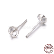 925 Sterling Silver Stud Earring Findings, Silver, Tray: 4mm, 13mm, pin: 0.7mm(STER-K167-027B-S)