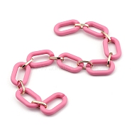 Handmade Acrylic Cable Chains, with Aluminum Links, for Jewelry Making, Oval, Light Gold, Hot Pink, Links: 27x16.5x4mm and 15x7.5x2mm, 39.37 inch(1m)strand (AJEW-JB00713-03)