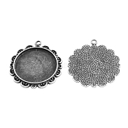 Tibetan Style Alloy Flat Round Tray Cabochon Settings, Cadmium Free & Lead Free, Flower, Antique Silver, Tray: 25mm,35.5x32x2mm, Hole: 2.5mm, about 190pcs/1000g(TIBEP-5443-AS-LF)