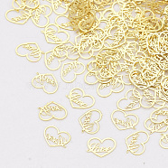 Brass Cabochons, Nail Art Decoration Accessories, Heart with Word LOVE, For Valentine's Day, Golden, 3.5x5x0.1mm, about 10000pcs/bag(MRMJ-S033-013)
