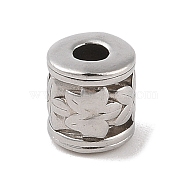 Tarnish Resistant 304 Stainless Steel Beads, Column with Flower, Stainless Steel Color, 7.5x6.5mm, Hole: 2.5mm(STAS-Z058-03P-13)