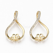 Brass Micro Pave Clear Cubic Zirconia Peg Bails Pendants, for Half Drilled Bead, Nickel Free, Mobius Strip with Flower, Real 18K Gold Plated, Clear, 27x16x5mm, Hole: 3x5.5mm(KK-R117-008-NF)