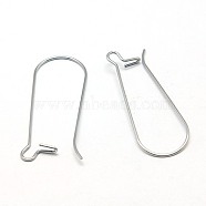 304 Stainless Steel Hoop Earrings Findings Kidney Ear Wires, Stainless Steel Color, 21 Gauge, 33x12.5mm, Pin: 0.7mm(STAS-E009-4)