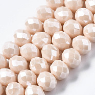 Electroplate Glass Beads Strands, Pearl Luster Plated, Faceted, Rondelle, Navajo White, 10x8mm, Hole: 1mm, about 65~66pcs/strand, 20.8~21.2 inch(53~54cm)(EGLA-A034-P10mm-A17)