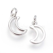 Brass Charms, with Jump Ring, Moon, Platinum, 13x9x1.5mm, Hole: 3mm(KK-G364-09P)