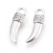 Tibetan Style Alloy Italian Horn Pendants, Antique Silver, Lead Free & Cadmium Free & Nickel Free, 20x6x4mm, Hole: 3mm(X-TIBEP-EA13608Y-FF)