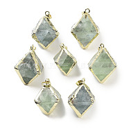 Rack Plating Brass & Natural Fluorite Pendants, Rhombus Charms, Light Gold, 34x32x24mm, Hole: 6x4mm(G-K338-14LG)