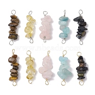 10Pcs 5 Styles Constellation Natural Aquamarine & Citrine & Dyed Blue Tiger Eye & Citrine & Tiger Eye Copper Wire Wrapped Chip Beaded Connector Charms, Platinum & Golden, Virgo, 29~33x7.5~11x7.5~11mm, Hole: 2.5~3mm, 2pcs/style(PALLOY-JF02905-08)