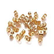 304 Stainless Steel Ear Nuts, Butterfly Earring Backs for Post Earrings, Real 18k Gold Plated, 6x4.5x3mm, Hole: 0.8~1mm(STAS-L222-44G)
